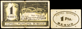 Begur. 1 peseta. (T. 414 y 415). Un billete y un cartón, éste raro y con nº 414. BC/MBC.