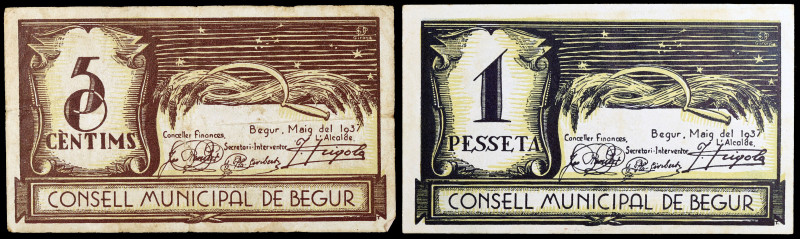 Begur. 50 céntimos y 1 peseta. (T. 415 y 416). 2 billetes, serie completa. BC+/E...