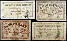 Bellver de Cerdanya. 25 (dos), 50 céntimos y 1 peseta. (T. 466, 467, 469 y 470). 4 billetes, la segunda serie completa con papel pegado en la época, r...