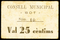 Bot. Consell Municipal. 25 céntimos. (T. 603a). Cartón nº 10. Leves manchitas. Muy raro. MBC-.