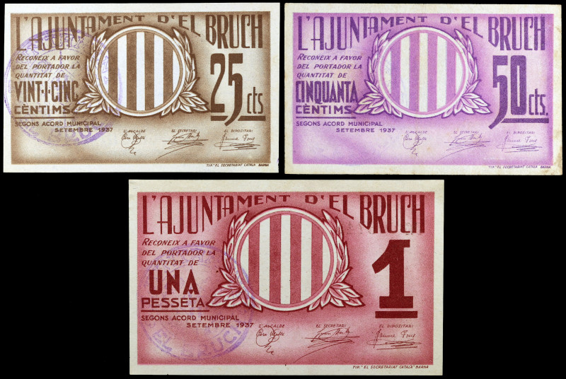 Bruch, el (El Bruc). 25,50 céntimos y 1 peseta. (T. 631, 632 var y 633). 3 bille...