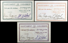 Cabassers. 25, 50 céntimos y 1 peseta. (T. 644, 645 var y 646). 3 billetes, serie completa. Nº 105, 0151 y 0481. Muy raros y más así. EBC-/EBC.