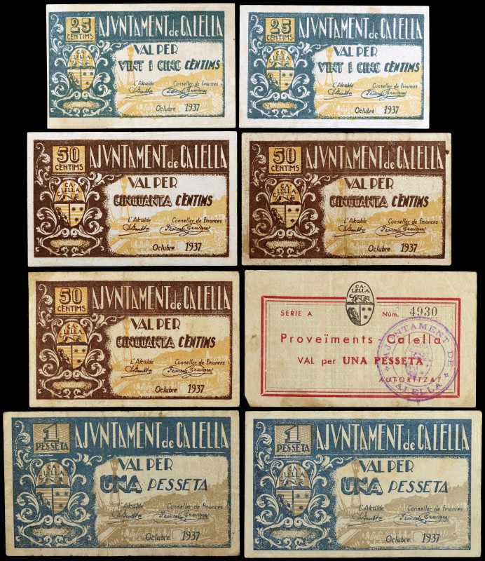 Calella. 25 (dos), 50 céntimos (tres) y 1 peseta (tres). (T. 699, 700 (dos), 701...