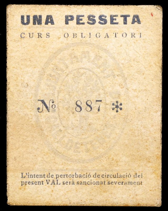 Calldetenes. 1 peseta. (T. 706). Cartón. Raro. MBC.