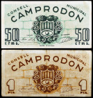 Camprodon. 50 céntimos y 1 peseta. (T. 737b y 738a). 2 billetes. Raros. MBC-/EBC-.