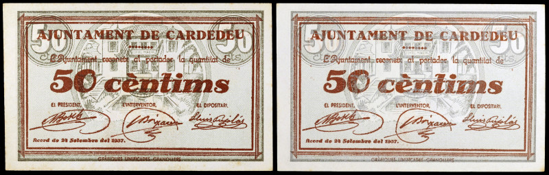 Cardedeu. 50 céntimos. (T. 782). Pareja correlativa nº 0073 y 0074. S/C-.