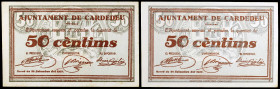 Cardedeu. 50 céntimos. (T. 782). Pareja correlativa nº 0073 y 0074. S/C-.
