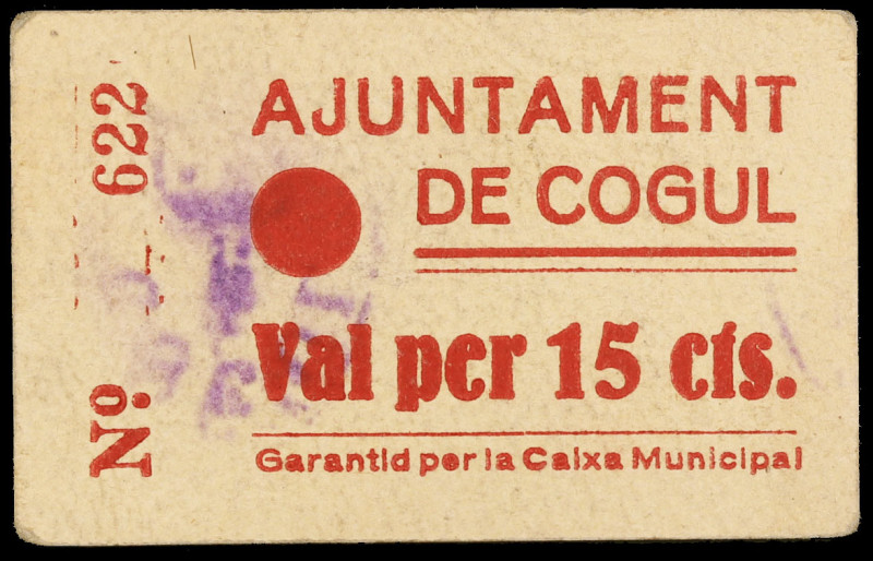 Cogul. 15 céntimos. (T. 986). Cartón. Raro. MBC+.
