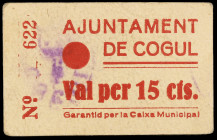 Cogul. 15 céntimos. (T. 986). Cartón. Raro. MBC+.