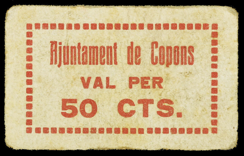 Copons. 50 céntimos. (T. 1008). Cartón. Muy raro. MBC.