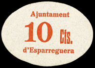 Esparreguera. 10 céntimos. (T. 1077a). Cartón ovalado. Muy raro así. S/C-.