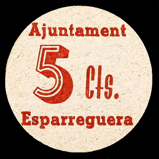 Esparraguera. 5 céntimos. (T. falta) (T. Edición 2007, nº 944). Cartón redondo. ...
