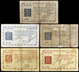 Esterri d'Àneu. 50 céntimos (tres) y 1 peseta (dos). (T. 1116, 1117, 1117a, 1117f y 1118). 5 billetes, todos los de la localidad nº 0068, 0273, 0491, ...