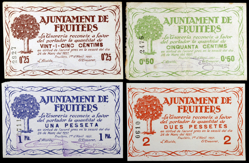 Fruiters. 25, 50 céntimos, 1 y 2 pesetas. (T. 1232e, 1233b, 1234a y 1235 var). 4...