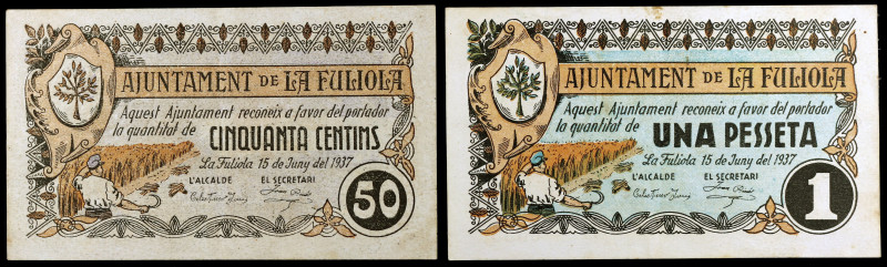 Fuliola, la. 50 céntimos y 1 peseta. (T. 1239 y 1240). 2 billetes, serie complet...