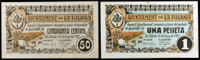 Fuliola, la. 50 céntimos y 1 peseta. (T. 1239 y 1240). 2 billetes, serie completa. Raros. MBC-/MBC.