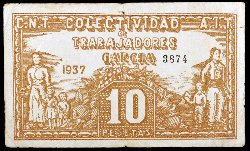Garcia. Colectividad de Trabajadores CNT-AIT. 10 pesetas. (T. 1259). Muy raro. B...