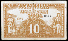 Garcia. Colectividad de Trabajadores CNT-AIT. 10 pesetas. (T. 1259). Muy raro. BC+.