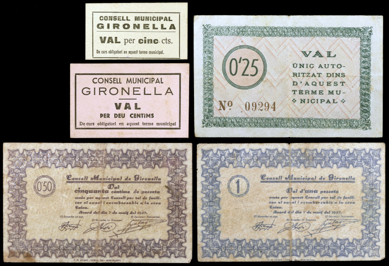 Gironella. 5, 10, 25 50 céntimos y 1 peseta. (T. 1302 a 1304, 1309 y 1311). 2 ca...