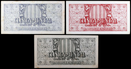 Gramenet del Besós. Clínica Mental Laborteràpia. 1, 2 y 10. (Falta en AL. y en RGH.). 3 billetes numerados en reverso. Raros EBC-.