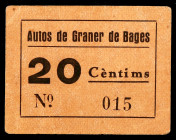 Graner de Bages. Autos. 20 céntimos. (AL. falta). Cartón, nº 015. Raro. EBC-.