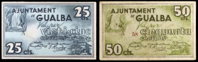 Gualba. 25 y 50 céntimos. (T. 1370 y 1371). 2 billetes, todos los de la localidad, el de 25 céntimos nº A00001 y el de 50 céntimos nº A58. Escasos así...