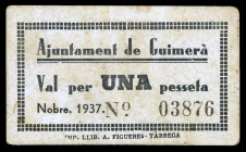 Guimerà. 1 peseta. (T. 1397a). Cartón. Raro. MBC.