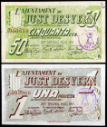 Just Desvern. 50 céntimos y 1 peseta. (T. 1484a y 1485). 2 billetes, serie completa. MBC+.