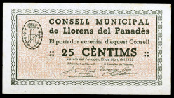 Llorenç del Penedès. 25 céntimos. (T. 1563 var). Sin numerar. Escaso así. EBC-.