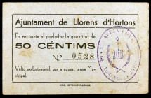 Llorenç d'Hortons. 50 céntimos. (T. 1569). Cartón. Tenues manchitas. Muy raro y más así. EBC-.