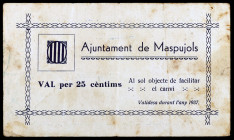 Maspujols. 25 céntimos. (T. 1685). Nº 399. Manchitas. Muy raro. BC+.