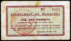 Masquefa. 1 peseta. (T. 1686). Manchitas. Muy raro. MBC-.