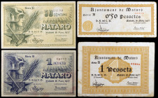 Mataró. 50 céntimos (dos) y 1 peseta (dos). (T. 1705b, 1706c, 1707 y 1708). 4 billetes, 2 series completas. BC/MBC+.