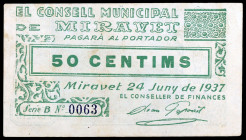 Miravet. 50 céntimos. (T. 1722). Nº 0063. Escaso. MBC+.