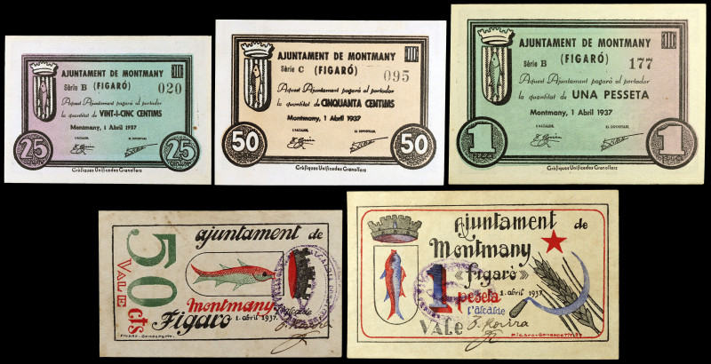Montmany. 25, 50 céntimos (dos) y 1 peseta (dos). (T. 1817, 1818, 1819a, 1820b y...