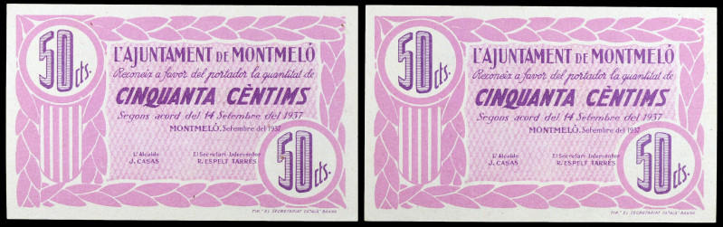 Montmeló. 50 céntimos. (T. 1825). Pareja correlativa. S/C-.