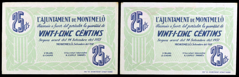 Montmeló. 25 céntimos. (T. 1826). Pareja correlativa. EBC+.