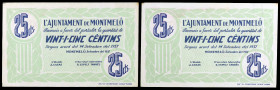 Montmeló. 25 céntimos. (T. 1826). Pareja correlativa. EBC+.