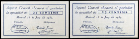 Mont-Ral. 25 céntimos. (T. 1831a). Pareja correlativa. S/C-.