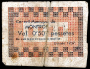Montros. 50 céntimos. (T. 1840). Cartón. Roturas. Muy raro. BC.