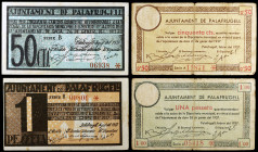 Palafrugell. 50 céntimos (dos) y 1 peseta (dos). (T. 1999 a 2002). 4 billetes, 2 series completas. BC/MBC+.