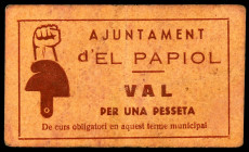 Papiol, el. 1 peseta. (T. 2052k). Cartón. Raro. MBC-.