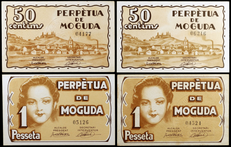 Perpètua de Moguda. 50 céntimos (dos) y 1 peseta (dos). (T. 2099, 2099a, 2100 y ...