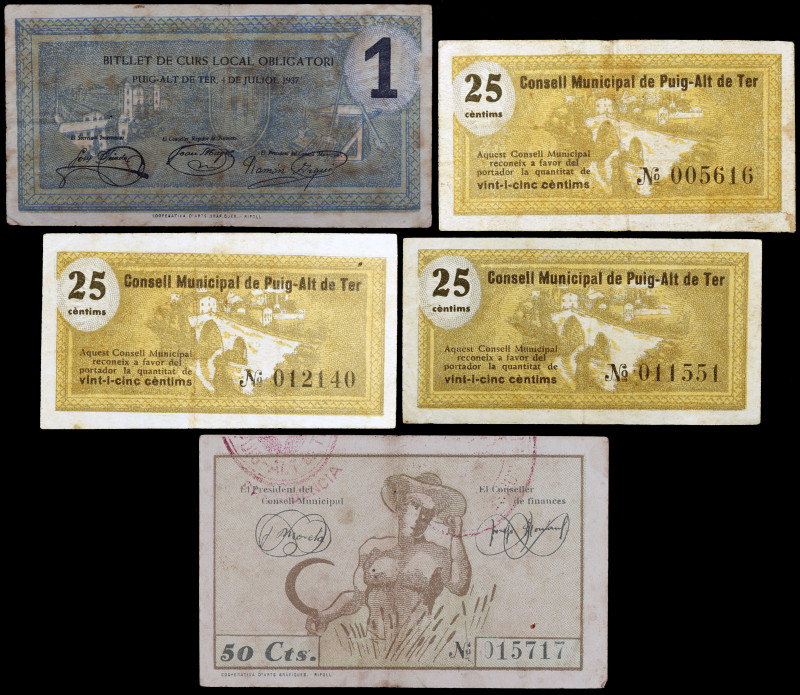 Puig-Alt de Ter. 25 (tres), 50 céntimos y 1 peseta. (T. 2329, 2330 y 2331 (tres)...