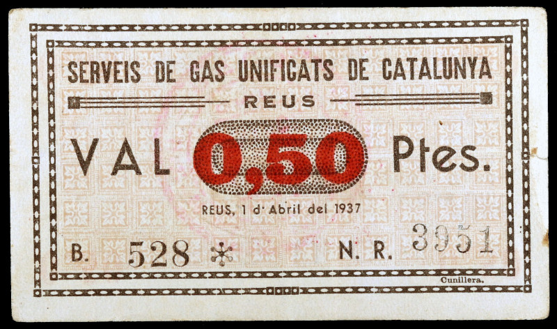 Reus. Serveis de Gas Unificats de Catalunya. 50 céntimos. (AL. 2754). Muy raro. ...