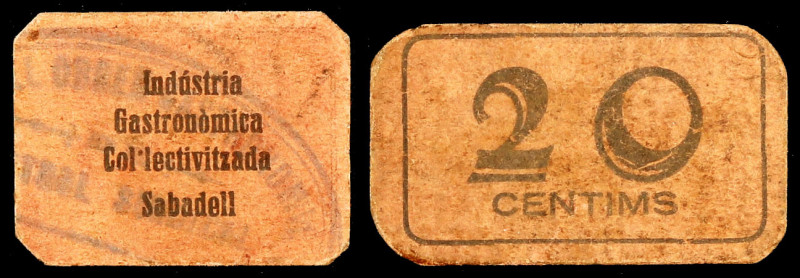 Sabadell. Industria Gastronòmica Col·lectivitzada. 10 y 20 céntimos. (AL. 124 y ...