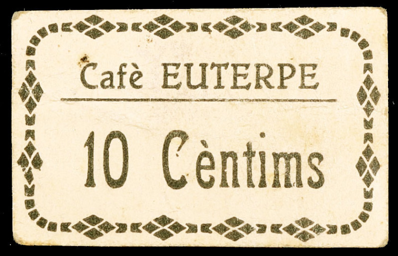 Sabadell. Café Euterpe. 10 céntimos. (AL. falta). Cartón. Raro. MBC-.