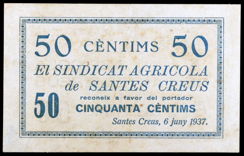 Santes Creus. El Sindicat Agrícola. 50 céntimos. (T. 2629). Nº 195. Rarísimo y m...
