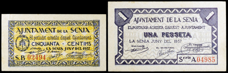 Sénia, la. 50 céntimos y 1 peseta. (T. 2698a y 2699a). 2 billetes, serie complet...