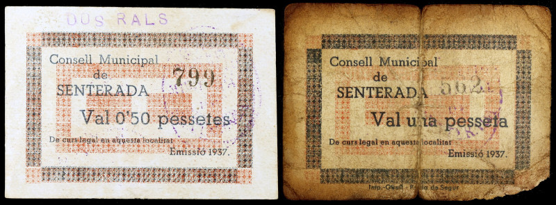 Senterada. 50 céntimos y 1 peseta. (T. 2701b y 2702). 2 cartones, todos los de l...